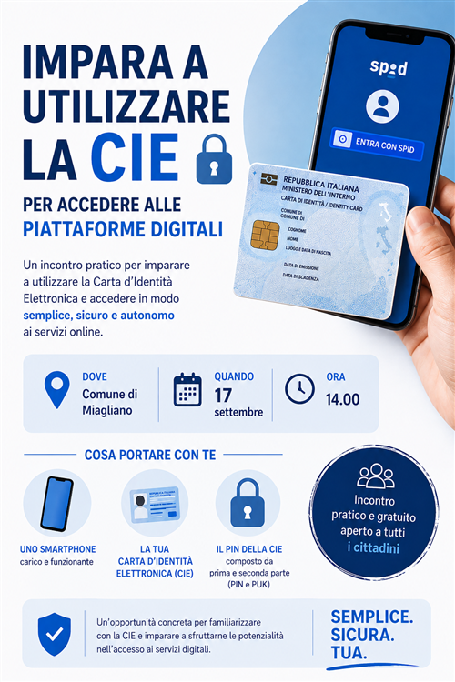 Impara a utilizzare la CIE per accedere alle piattaforme digitali - Incontro pratico il 17 settembre